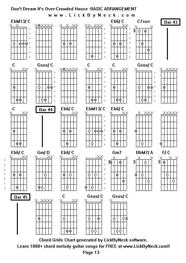 Chord Grids Chart of chord melody fingerstyle guitar song-Don't Dream It's Over-Crowded House -BASIC ARRANGEMENT,generated by LickByNeck software.